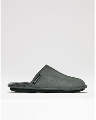 Threadbare Grey 'lewes' Faux Fur Lined Suedette Mule Slippers