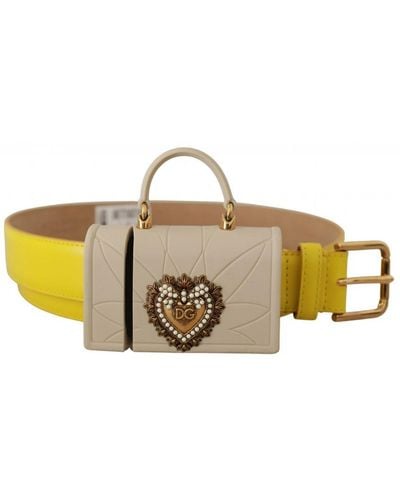 Dolce & Gabbana Leather Devotion Heart Micro Bag Headphones Belt - Yellow