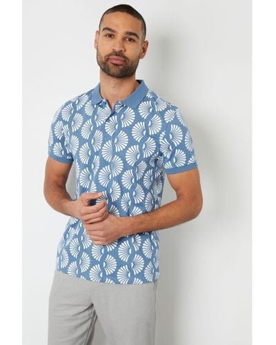 Threadbare 'Edison' Shell Print Cotton Jersey Polo Shirt - Blue
