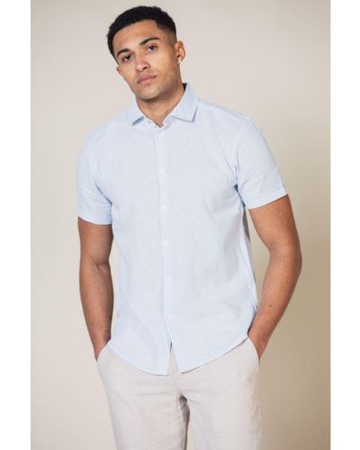 Nines 'Jafari' Linen Blend Short Sleeve Button-Up Shirt - White
