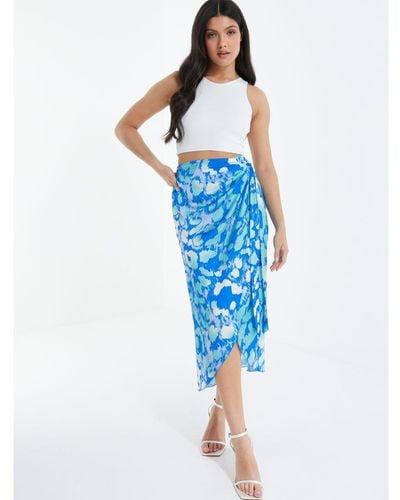Quiz Leopard Print Satin Wrap Midi Skirt - Blue