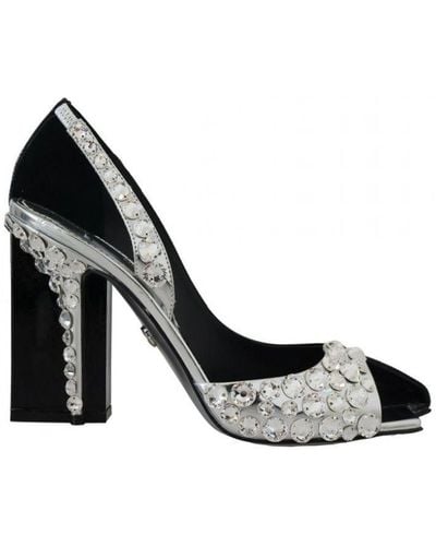 Dolce & Gabbana Black Silver Crystal Double Design High Heels Shoes Leather