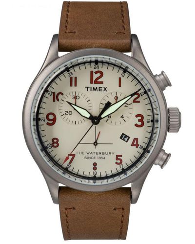 Timex Waterbury Traditional Chronograph Brown Watch Tw2r38300 Leather - Grey