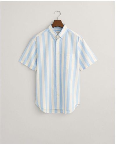 GANT Regular Fit Poplin Parasol Stripe Short Sleeve Shirt - Blue