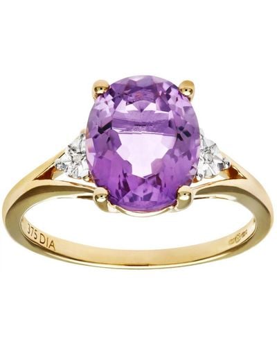 DIAMANT L'ÉTERNEL 9ct Geelgouden Ovale Ring Met Amethist En Diamant - Roze