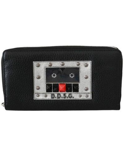 Dolce & Gabbana Zipper Continental Purse 100% Leather Wallet - Black
