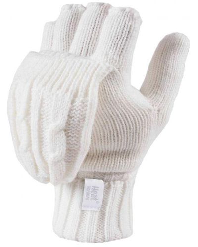 Heat Holders Womenss Thermal Converter Fingerless Cable Knit 2.3 Tog Gloves - White
