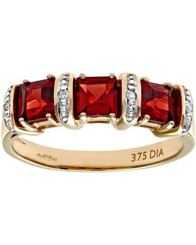 DIAMANT L'ÉTERNEL 9ct Geelgouden Diamanten En Rode Granaat Eeuwigheid Ring - Rood