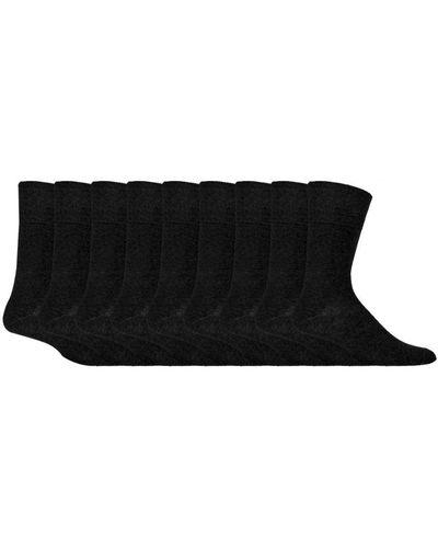 Gentle Grip 9 Pairs Non Elastic Cotton Soft Loose Top Socks - Black
