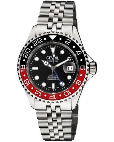 Gevril Wall Street 4954b Zwitsers Automatisch Gmt, Sw330 Uurwerk Lichtgevende Datum Roestvrij Staal Horloge - Metallic