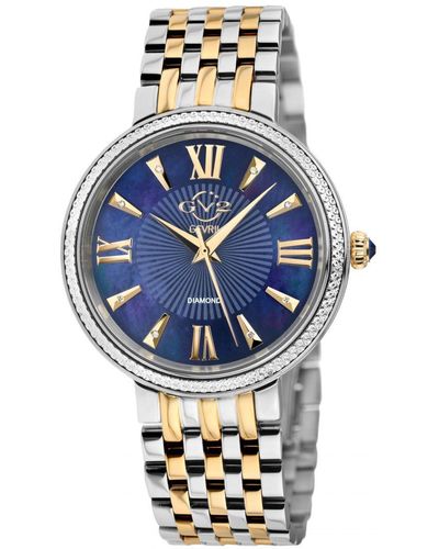Gevril Gv2 Dames Genua 12534 Zwitsers Quartz Blauw Parelmoer Diamant Tweekleurig Roestvrij Stalen Horloge - Metallic