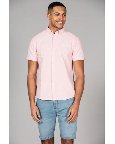 Tokyo Laundry Pink Cotton Short Sleeved Button-up Oxford Shirt - White