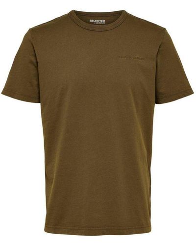 SELECTED Regular Fit T-shirt Slhkay Met Biologisch Katoen Dark Olive - Groen