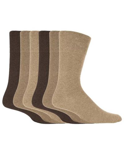 Gentle Grip Socks Bigfoot Honeycomb Top Cotton Rich Pack Of 6 - Somrj Brown - White