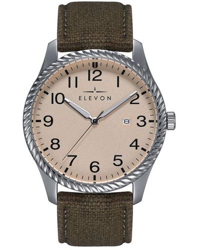Elevon Watches Crosswind Canvas-Overlaid Leather-Band Watch W/ Date - Grey