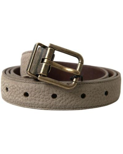 Dolce & Gabbana Gold Metal Buckle Leather Belt - Brown