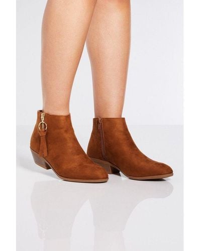 Quiz Tan Ring Pull Ankle Boots - Brown