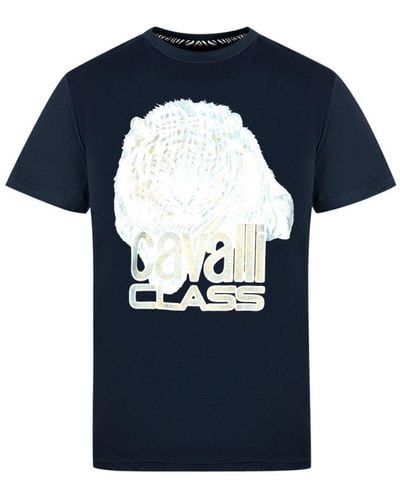 Class Roberto Cavalli Large Tiger Logo T-Shirt - Blue