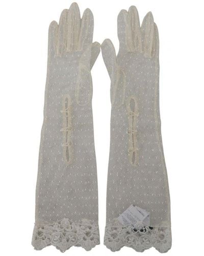 Dolce & Gabbana Elbow Length Gloves With Logo Details - Grey