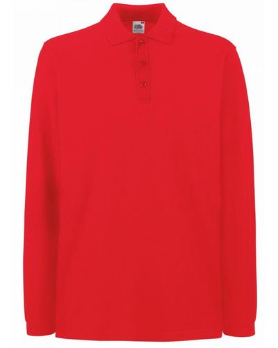 Fruit Of The Loom Premium Long Sleeve Polo Shirt - Red