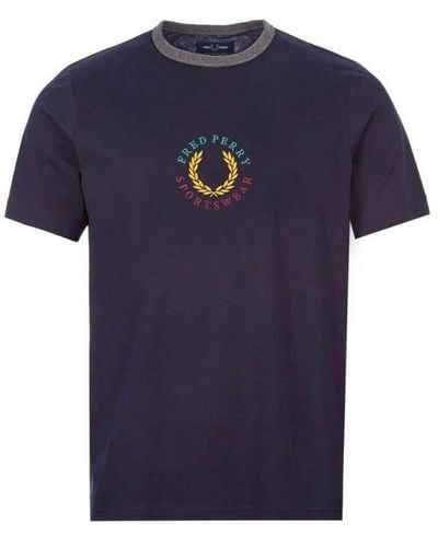 Fred Perry M8533 608 Sportkleding Logo Marineblauw T-shirt