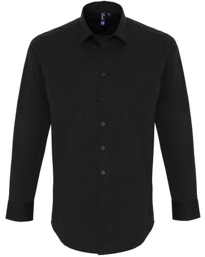 PREMIER Adult Poplin Stretch Long-Sleeved Shirt () - Black