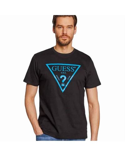 Guess T-shirt Classic Logo Driehoek Blauw - Zwart