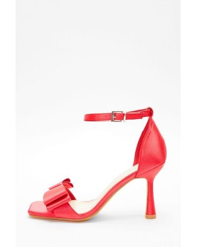 Quiz Satin Bow Heeled Sandals - Red