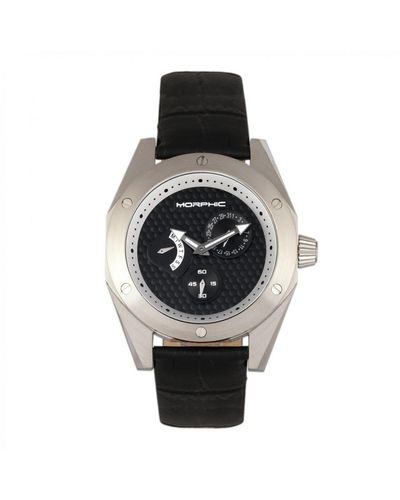 Morphic M46 Series Leather-band Watch W/date Stainless Steel - Black