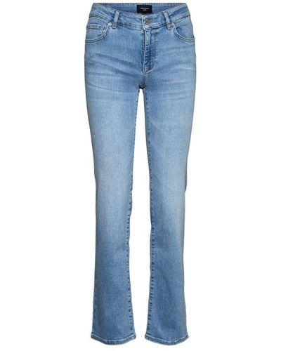 Vero Moda Mid Waist Straight Jeans Vmdaf Medium Blue Denim - Blauw