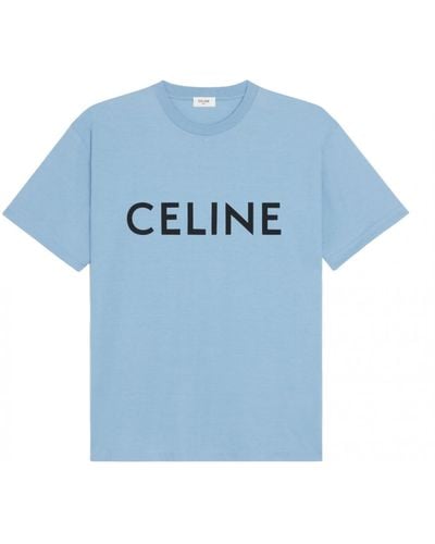Celine Celine Loose Cotton Logo Print T-Shirt Light - Blue