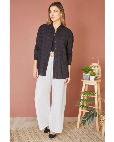 Yumi' Cotton Broderie Anglaise Relaxed Shirt - Black