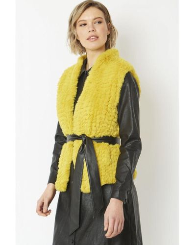 Jayley Hand Knitted Faux Fur Gilet - Yellow