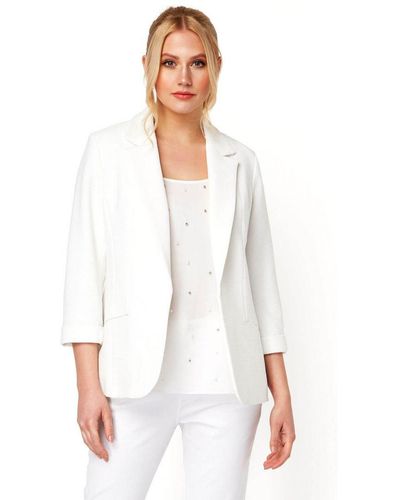 Roman Ribbed 3/4 Sleeve Roll Cuff Jacket - White