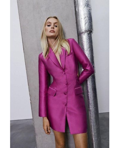 Warehouse Satin Twill Cut Out Back Blazer Dress - Purple