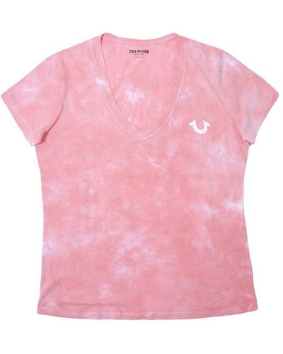 True Religion Womenss Foil Triangle Logo V-Neck T-Shirt - Pink