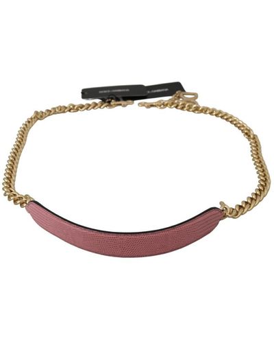 Dolce & Gabbana Roze Leer Goud Ketting Accessoire Schouderriem - Meerkleurig