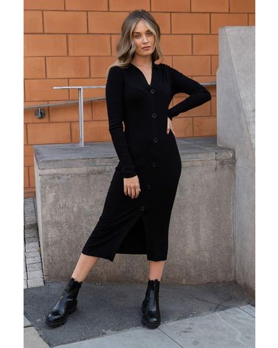 Threadbare Curve 'Elm' Ribbed Cardigan Style Dress - Black