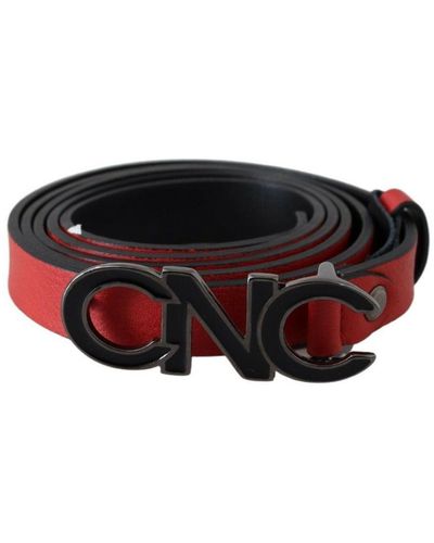 CoSTUME NATIONAL Red Reversible Leather Logo Belt