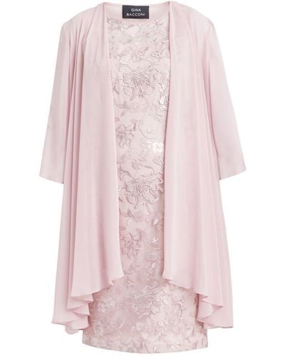 Gina Bacconi Hayley Embroidered Dress With Matching Chiffon Jacket - Pink