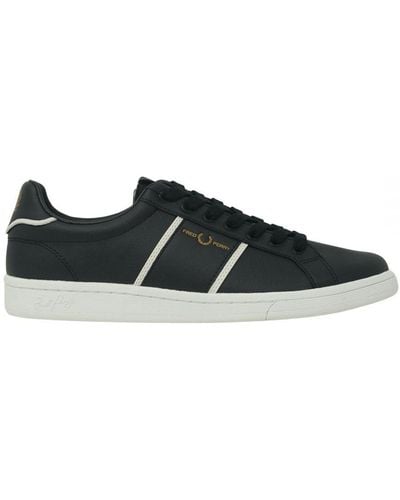 Fred Perry Debossed Branding Leather Trainers - Black