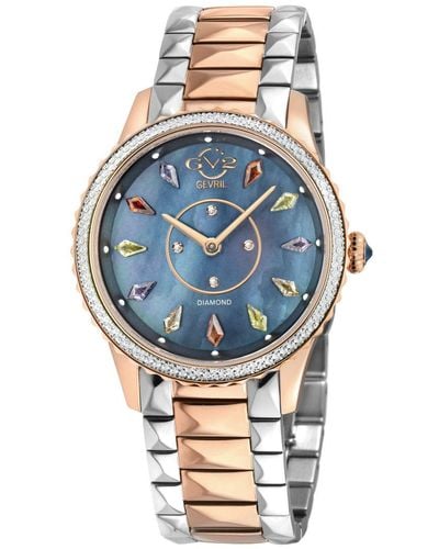 Gv2 Siena Swiss Quartz Mop Dial 316L Stainless Steel Diamond Watch - Blue