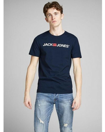 Jack & Jones Designer Crew Neck T-Shirts Short Sleeve - Blue