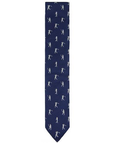 Hackett Silk Printed Golf Navy Ties - Blue