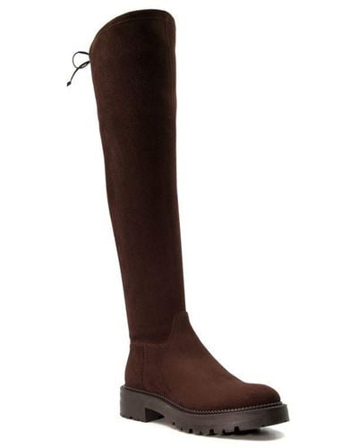 Dune Ladies Thorne Flat Over-the-knee Boots Micro Fibre - Brown