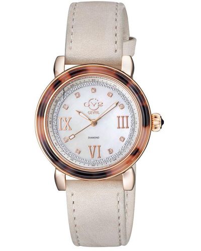 Gv2 Marsala Tortoise Swiss Quartz Diamond Mother Of Pearl Dial, Suede Watch - Natural
