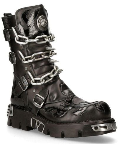 New Rock Spiked Mid-Calf Gothic Boots-727-S1 - Black