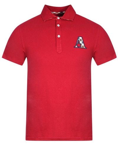 Aquascutum Check A Logo Polo Shirt Cotton - Red