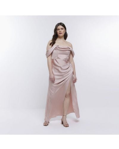 River Island Bardot Maxi Dress Bridesmaid - Pink