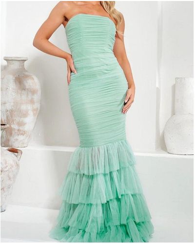 Forever Unique Tiered Fishtail Maxi Dress - Green